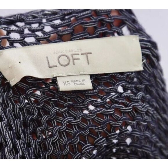 Ann Taylor Loft Womens Open Knit Sweater V Neck Lightweight Navy Blue Sz XS - Picture 8 of 10